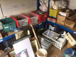 Some of the boxes in which Frank and his team sort items to be recycled