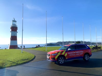 Critical care car by lighthouse in plymouth