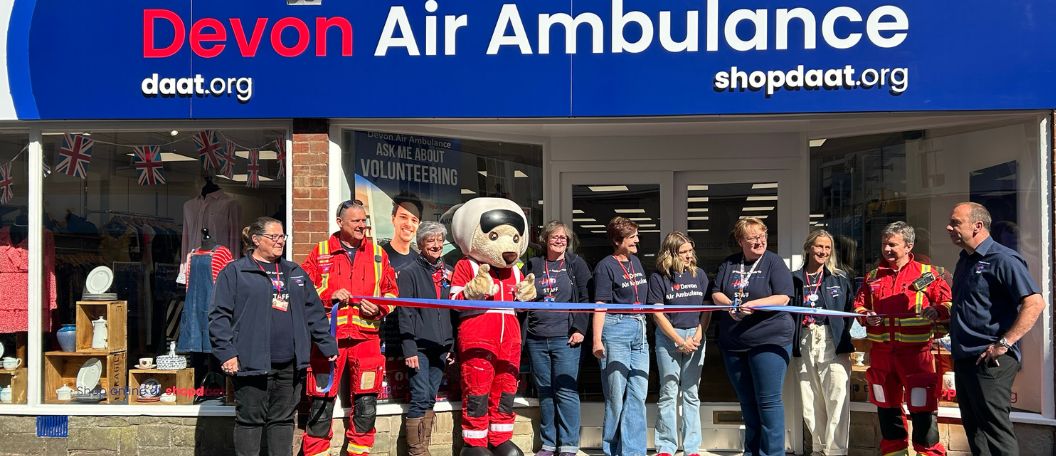 Staff and volunteers celebrate the opening of the new Tiverton Devon Air Ambulance shop
