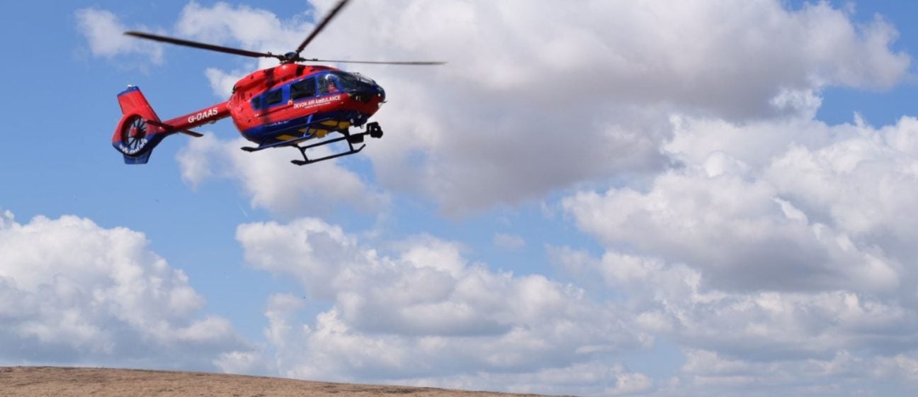 The Devon Air Ambulance aircraft over Dartmoor