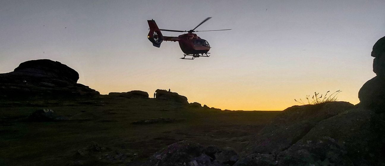 Devon Air Ambulance aircraft above Dartmoor
