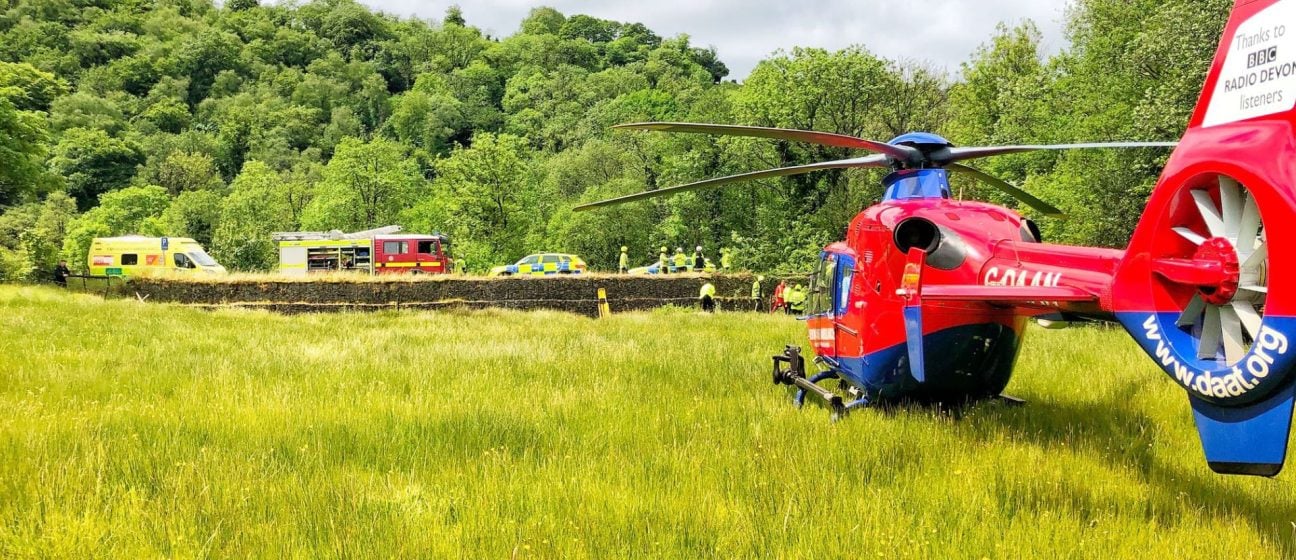 The Devon Air Ambulance aircraft working alongside other front-line emergency services teams
