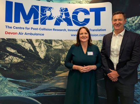 Commissioner Alison Hernandez (Police and Crime Commissioner for Devon, Cornwall & Isles of Scilly) with Prof Tim Nutbeam from IMPACT: The Centre for Post-Collision Research, Innovation and Translation