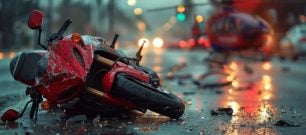 Road traffic collision scene featuring a motorcycle