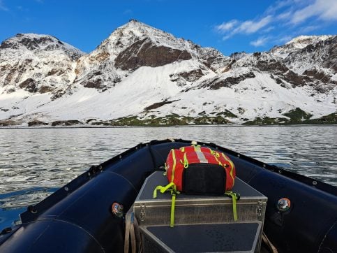 A view of the rugged Antarctic terrain from the dinghy.